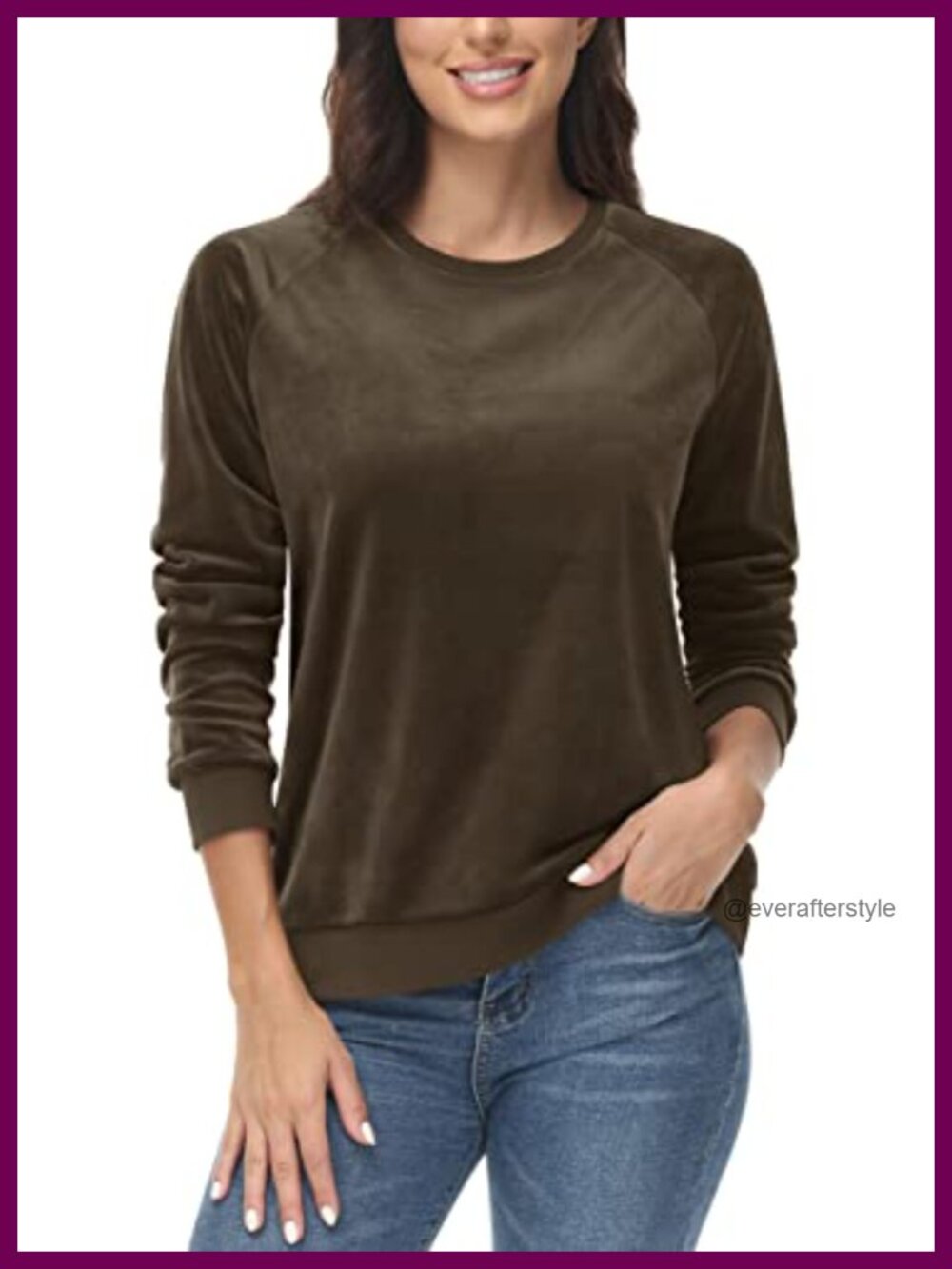 Womens Velour Sweatshirt Crewneck Long Sleeve Soft Warm Pullover Velvet Top